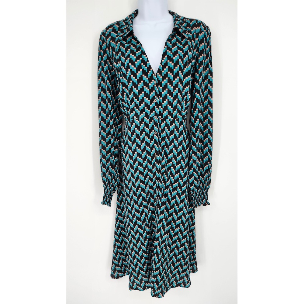 Seraphine Women Retro Teal Geometric Midi Dress Size 10 Nursing Maternity Modest